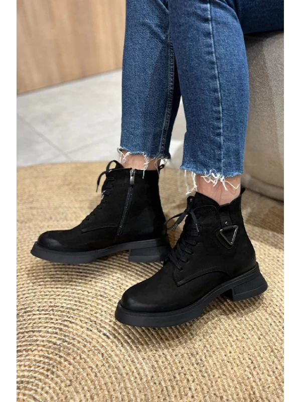 NUBUK DERİ KISA POSTAL  SİYAH