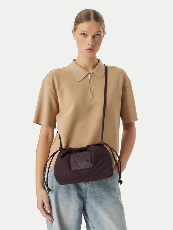 Calvin Klein Nylon Drawstrıng Small Crossbody BORDO
