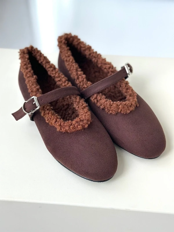 SÜET İÇİ KÜRKLÜ BASİC BABET KAHVE