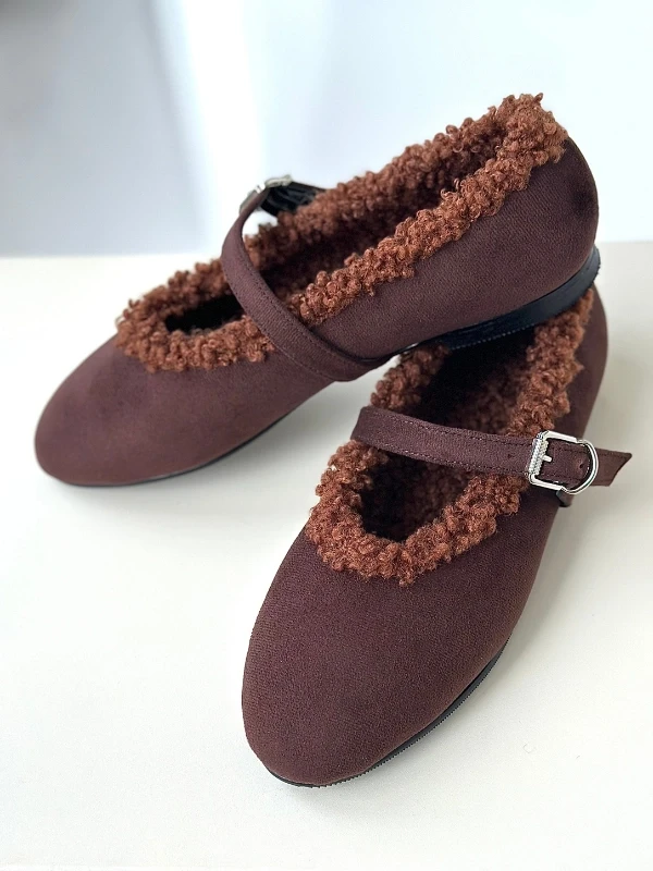 SÜET İÇİ KÜRKLÜ BASİC BABET KAHVE