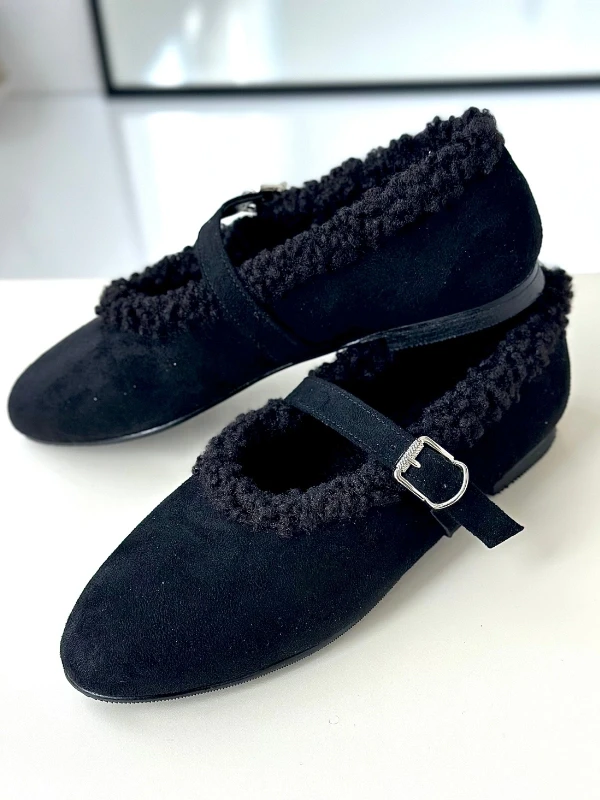 SÜET İÇİ KÜRKLÜ BASİC BABET SİYAH