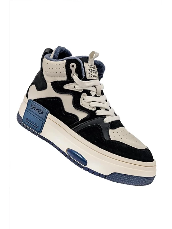 TABAN RENK DETAYLI İÇİ KÜRKLÜ SİYAH