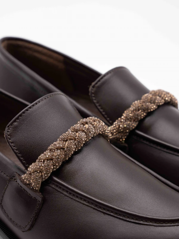 TAŞ DETAY DERİ LOAFER KAHVE