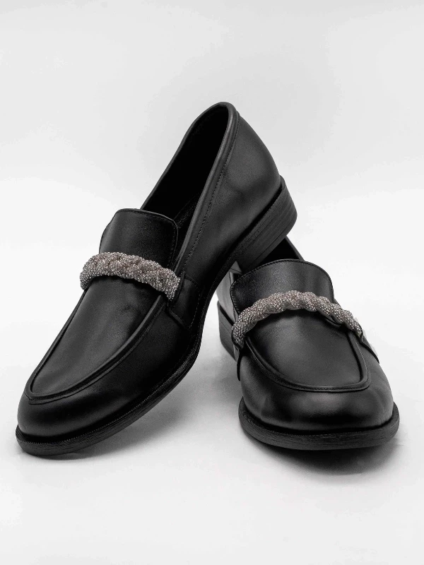 TAŞ DETAY DERİ LOAFER SİYAH