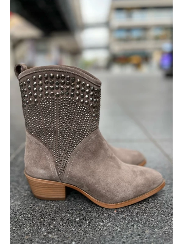 TAŞ DETAYLI SÜET KISA WESTERN BOT VİZON