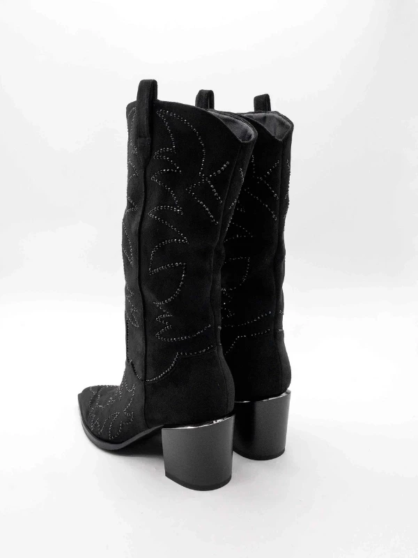 TAŞ DETAY TOPUKLU WESTERN BOT SİYAH