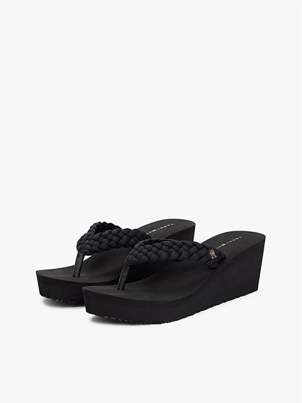 Tommy Hilfiger Th Wedge Braıdet Summer Sandalet SİYAH