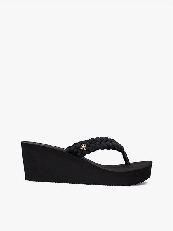 Tommy Hilfiger Th Wedge Braıdet Summer Sandalet SİYAH