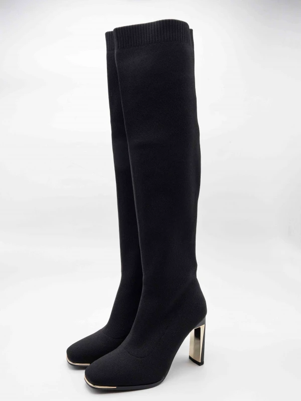 TOPUKLU TRİKO ÇİZME SİYAH