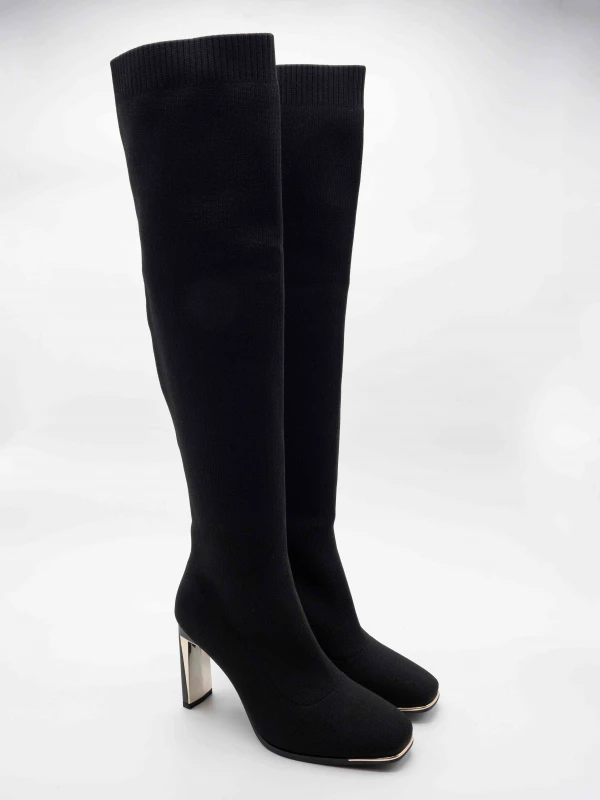 TOPUKLU TRİKO ÇİZME SİYAH