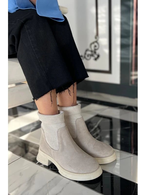 TRİKO BİLEKLİ SÜET BOT BEJ