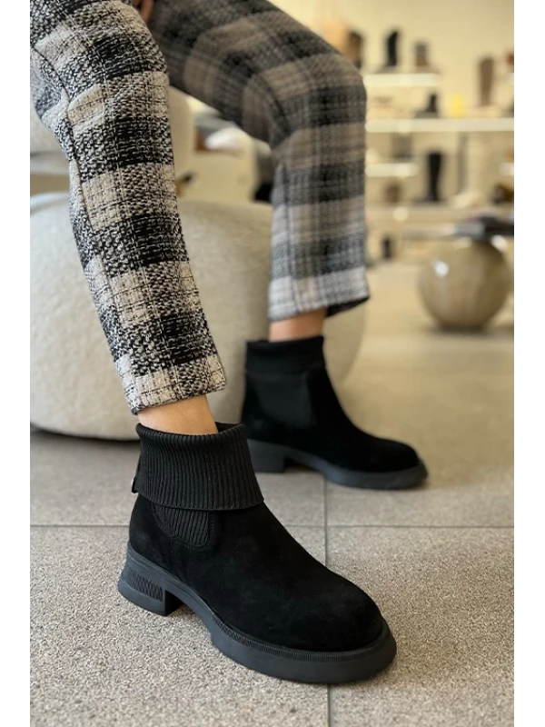 TRİKO BİLEKLİ SÜET BOT SİYAH