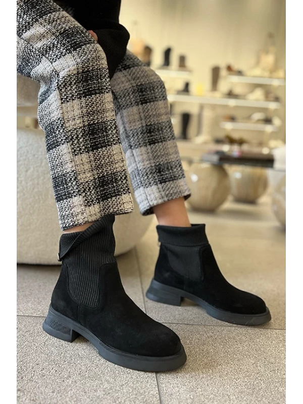 TRİKO BİLEKLİ SÜET BOT SİYAH