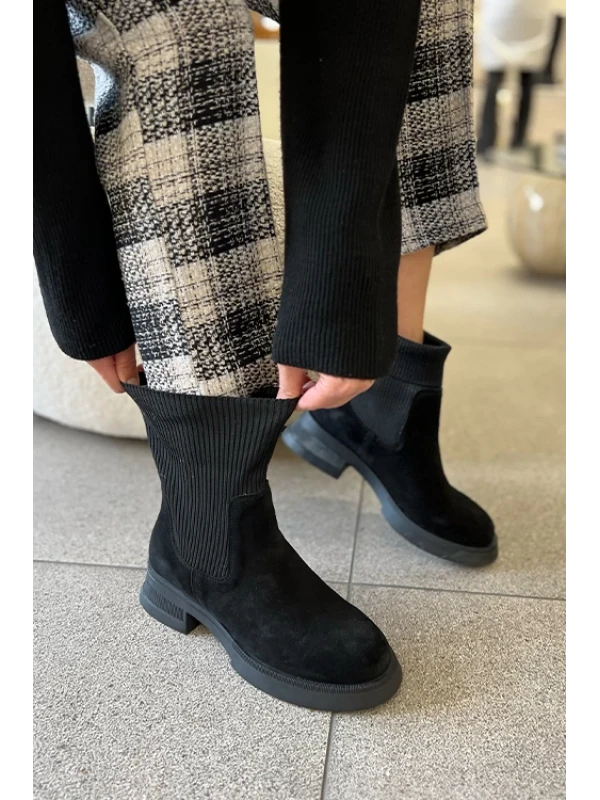 TRİKO BİLEKLİ SÜET BOT SİYAH