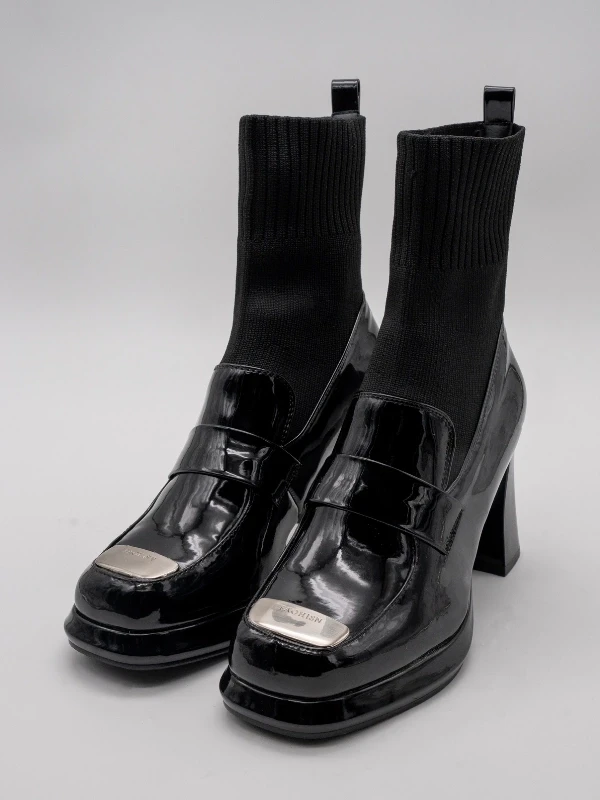 TRİKO DETAY TOPUKLU LOAFER SİYAH