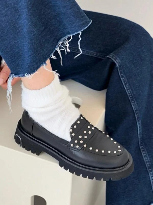 TROK DETAYLI DERİ LOAFER SİYAH