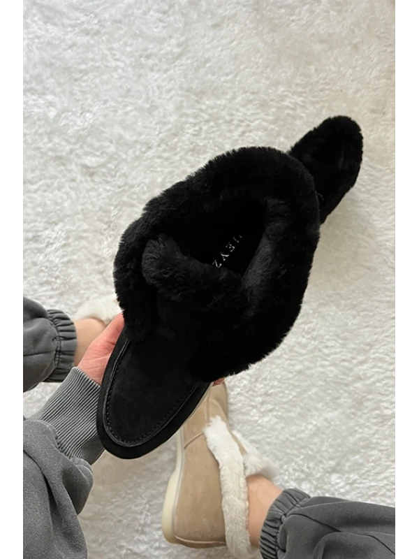 ÜST PELUŞ DETAYLI  YARIM BOT SİYAH