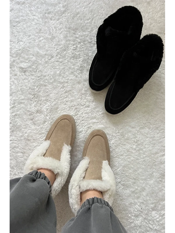 ÜST PELUŞ DETAYLI  YARIM BOT SİYAH