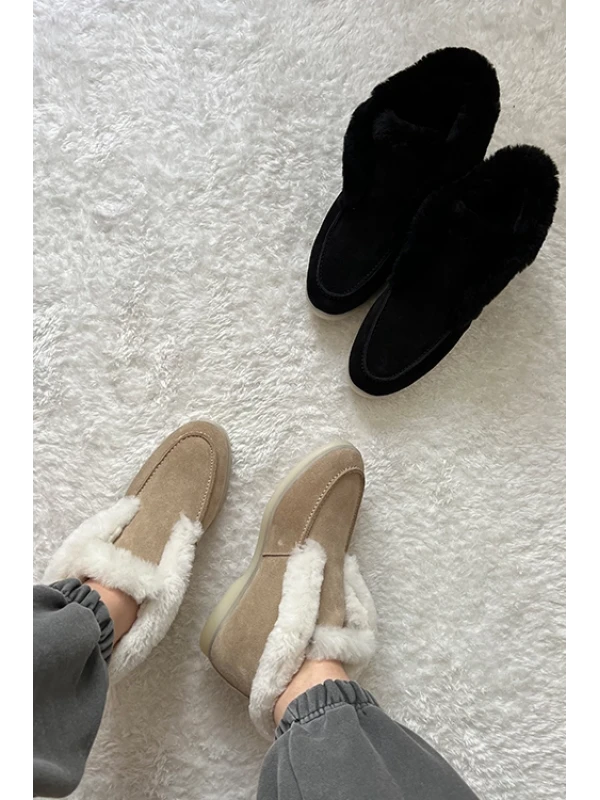 ÜST PELUŞ DETAYLI  YARIM BOT SİYAH