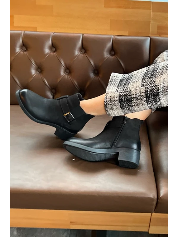 TOKA AKSESUARLI NUBUK DERİ BOT  SİYAH