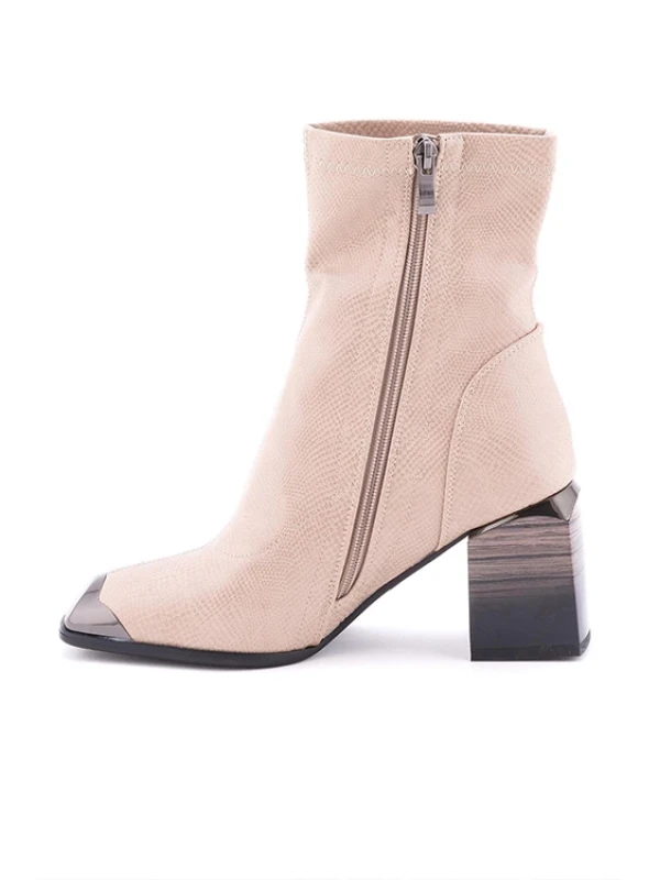 ÖN METAL DETAYLI YILAN DERİ NUDE