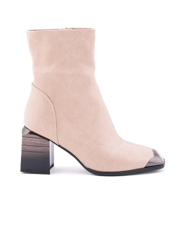 ÖN METAL DETAYLI YILAN DERİ NUDE