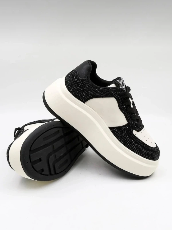 YÜKSEK TABAN DERİ TAŞLI AYAKKABI SİYAH