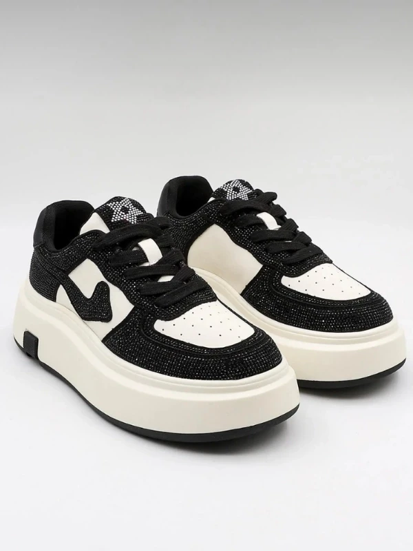 YÜKSEK TABAN DERİ TAŞLI AYAKKABI SİYAH