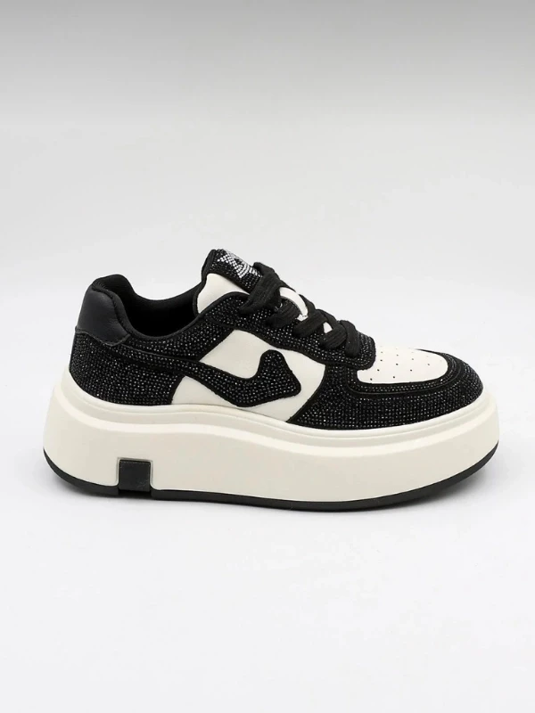 YÜKSEK TABAN DERİ TAŞLI AYAKKABI SİYAH