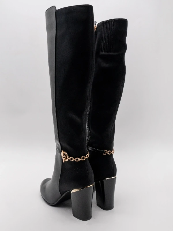 ZİNCİR DETAY TOPUKLU ÇİZME SİYAH