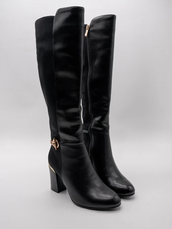 ZİNCİR DETAY TOPUKLU ÇİZME SİYAH