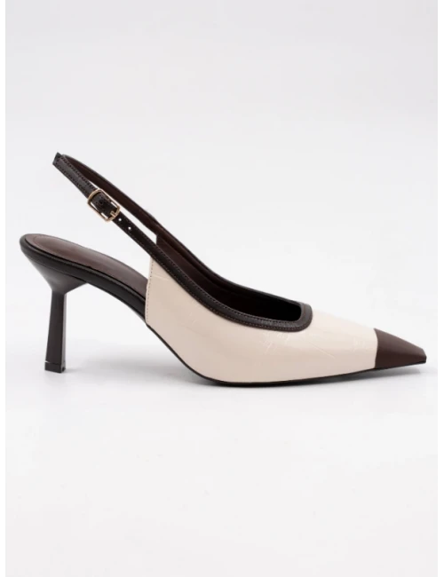 KROKO BASKI CİLT DERİ TOPUKLU BEJ