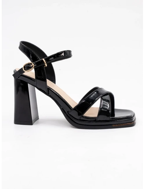 RUGAN PLATFORM TOPUKLU SANDALET SİYAH