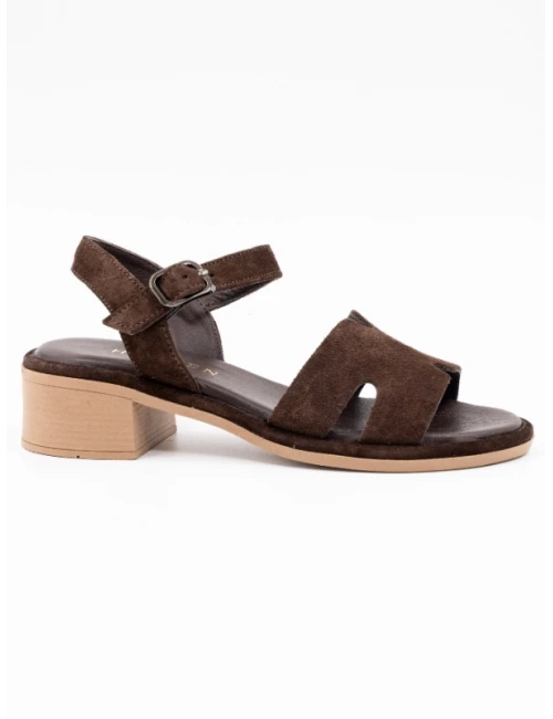 KADIN TOPUKLU SÜET DERİ SANDALET KAHVE