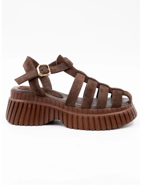 KALIN TOPUKLU DERİ SANDALET KAHVE