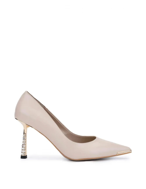 TAŞ DETAY RUGAN STİLETTO BEJ