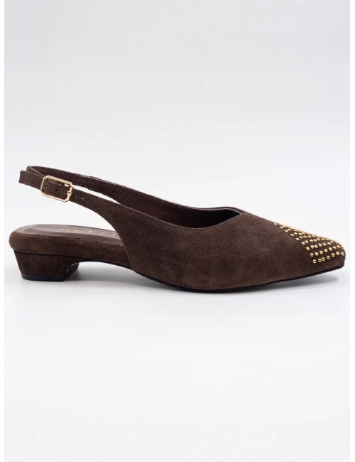 Zımba Detay Süet Deri Babet KAHVE