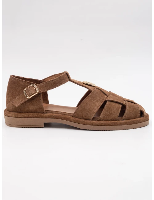 GOLD TOKA DETAYLI SÜET DERİ SANDALET SİGARO