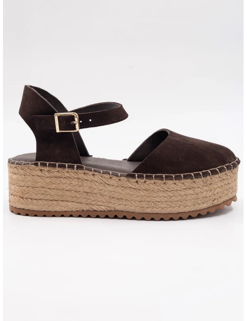 Hasır Taban Deri Sandalet KAHVE