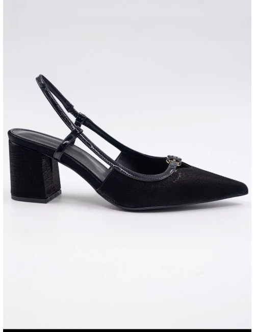 KROKO BASKI TOPUKLU SİYAH