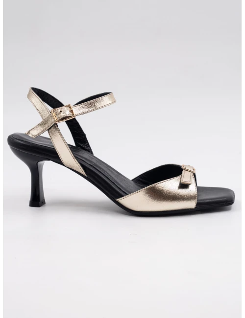 DERİ TOPUKLU SANDALET GOLD