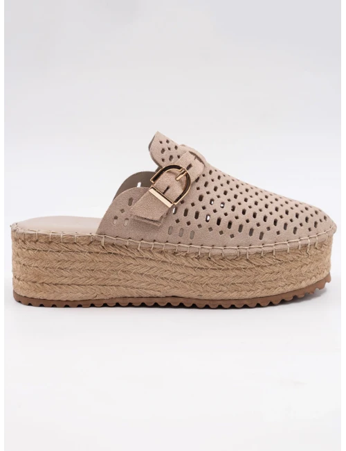 Hasır Kalın Taban Deri Terlik BEJ