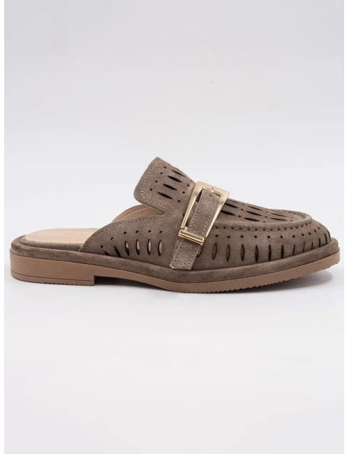 GOLD TOKA DETAY SÜET DERİ TERLİK VİZON