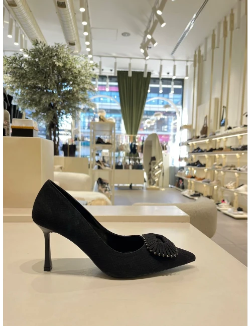 BASKI DETAY SÜET DERİ STİLETTO SİYAH