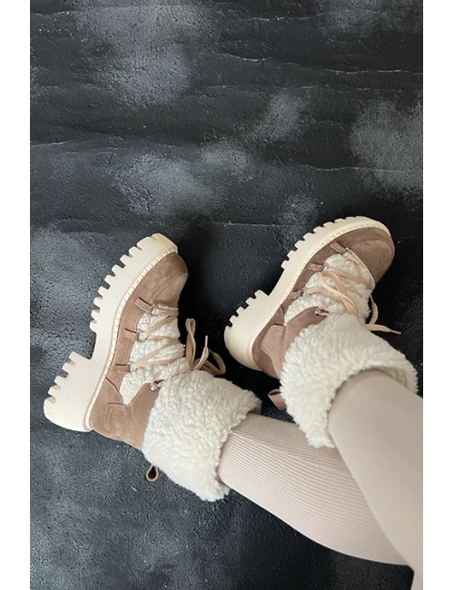 KÜRK DETAYLI KALIN TABAN SÜET  BOT VİZON