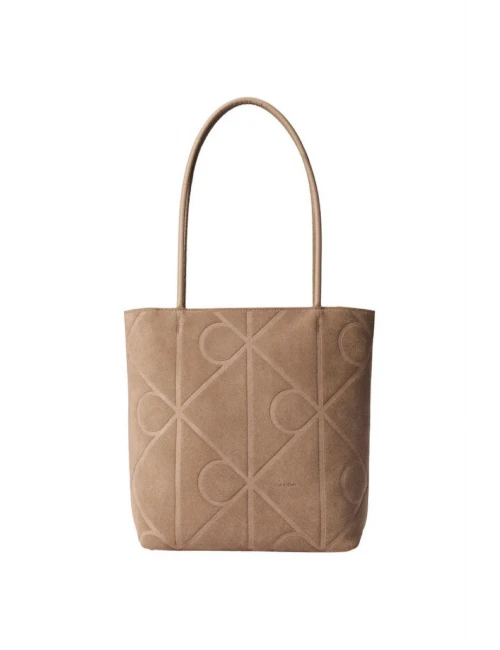 Calvin Klein Emblem Aop Suede Small Tote VİZON