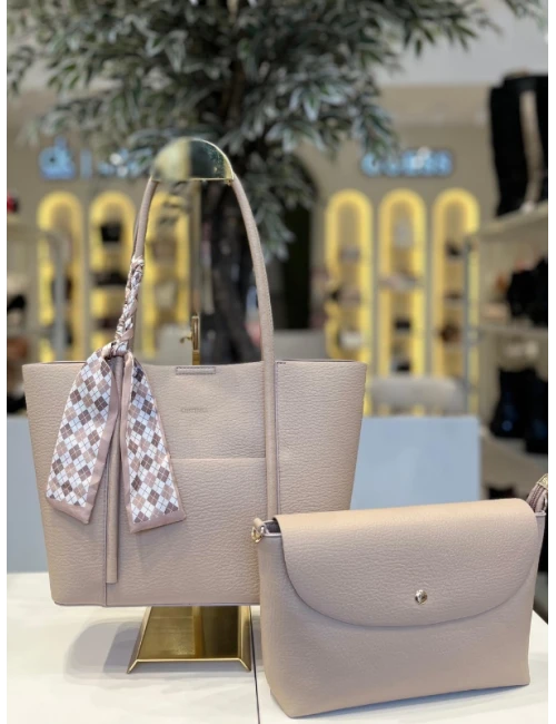 FULAR DETAYLI KADIN ÇANTA VİZON