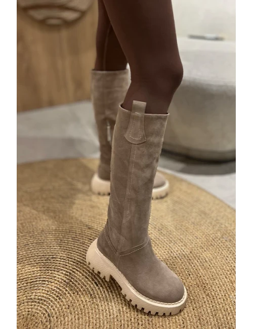 KALIN TABAN DERİ ÇİZME BEJ