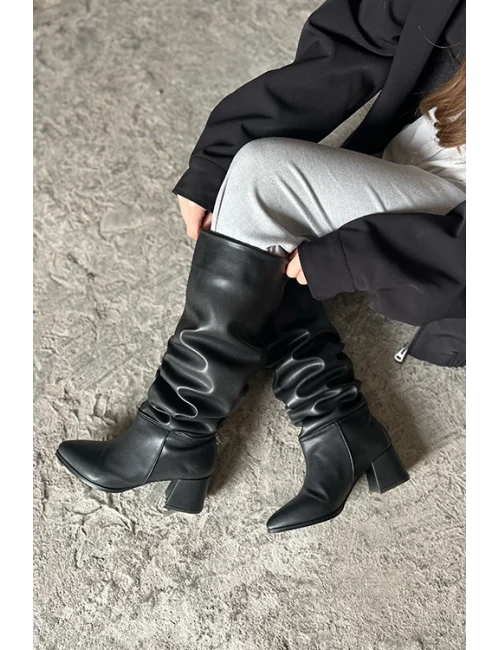 KALIN TOPUK DÜZ ÇİZME SİYAH