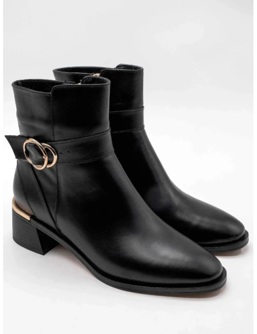 KEMER DETAYLI DERİ BOT SİYAH